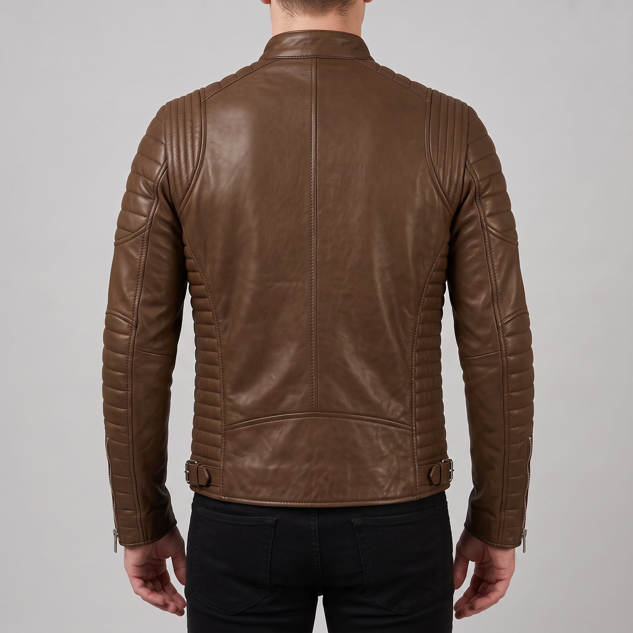 Men's Brown Leather Biker Jacket — Ampleforth