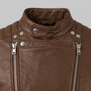 Men's Brown Leather Biker Jacket — Ampleforth