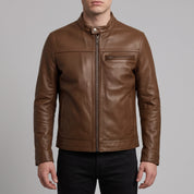 Men's Brown Leather Biker Jacket — Applegarth