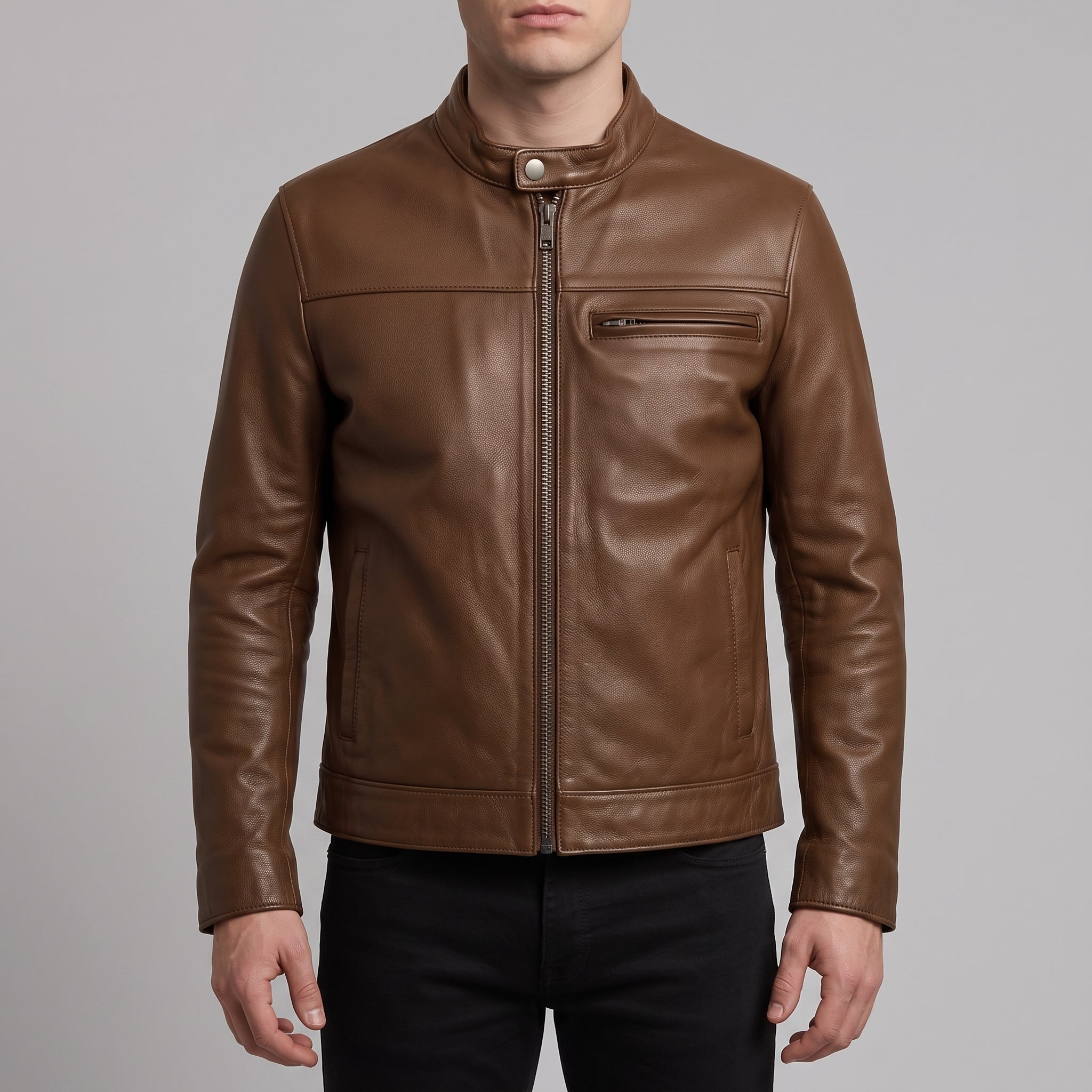 Men's Brown Leather Biker Jacket — Applegarth