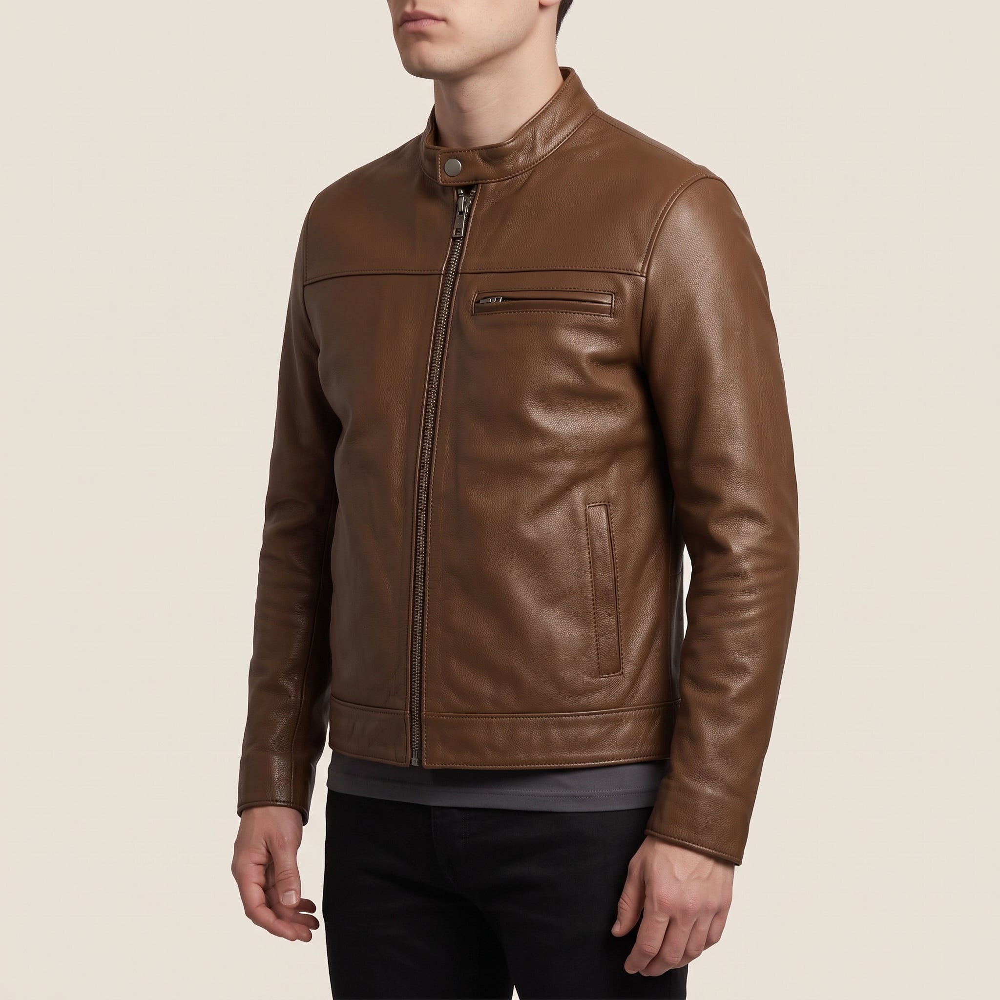 Men's Brown Leather Biker Jacket — Applegarth