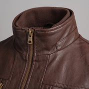 Men's Brown Leather Biker Jacket — Arkley