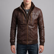 Men's Brown Leather Biker Jacket — Arkley
