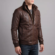 Men's Brown Leather Biker Jacket — Arkley