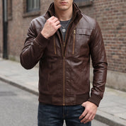Men's Brown Leather Biker Jacket — Arkley