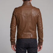 Men's Brown Leather Biker Jacket — Ayton