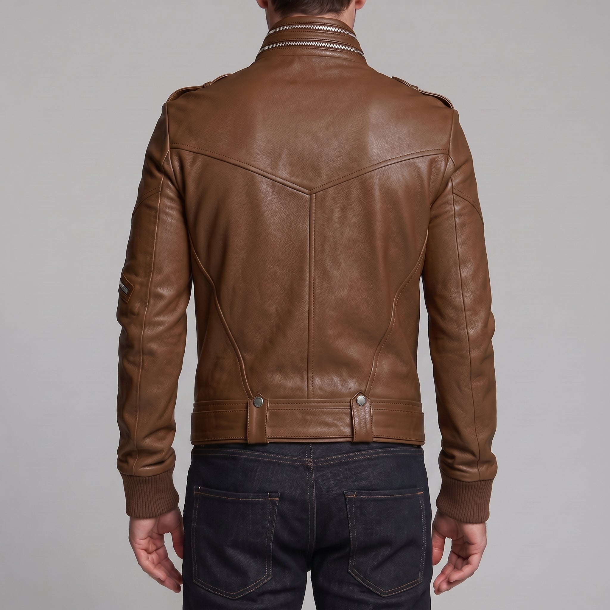 Men's Brown Leather Biker Jacket — Ayton