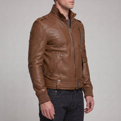 Men's Brown Leather Biker Jacket — Ayton