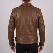 Men's Brown Leather Biker Jacket — Bagnall