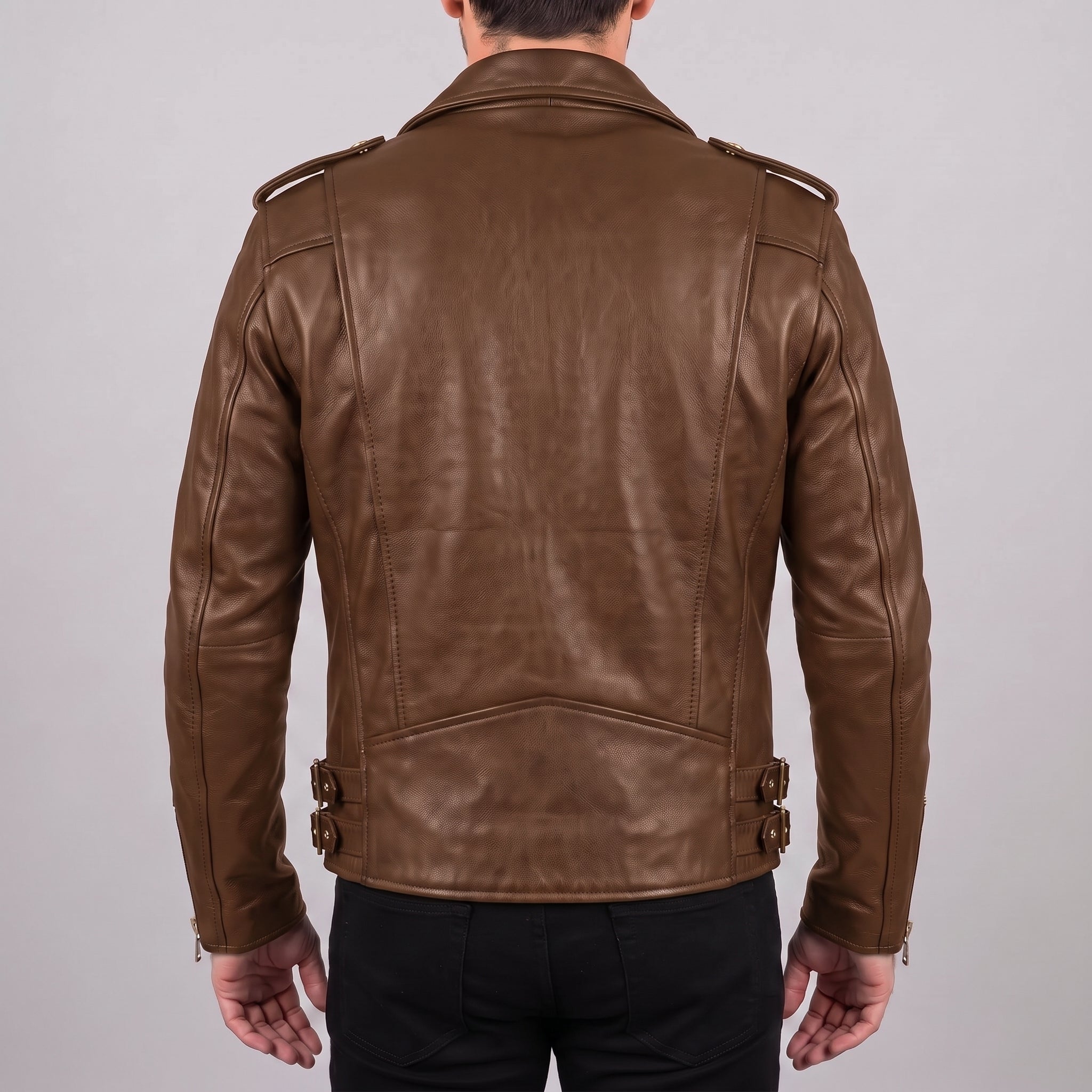 Men's Brown Leather Biker Jacket — Bagnall