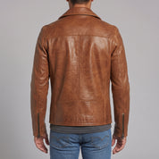 Men's Brown Leather Biker Jacket — Belmont