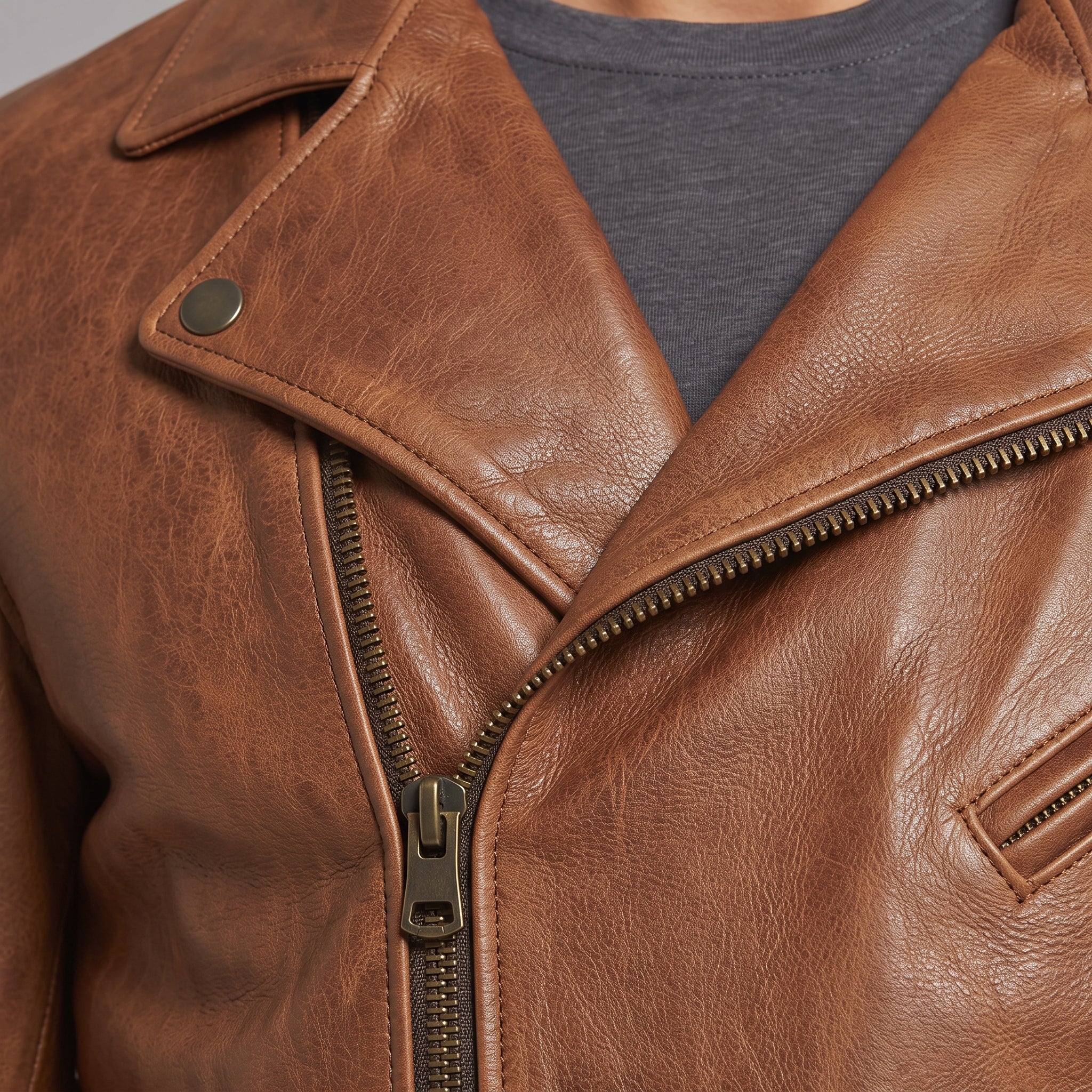 Men's Brown Leather Biker Jacket — Belmont