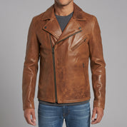 Men's Brown Leather Biker Jacket — Belmont