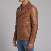 Men's Brown Leather Biker Jacket — Belmont