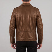 Men's Brown Leather Biker Jacket — Bridgend
