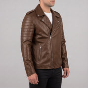 Men's Brown Leather Biker Jacket — Bridgend