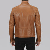 Men's Tan Quilted Leather Cafe Racer Jacket — Buxton