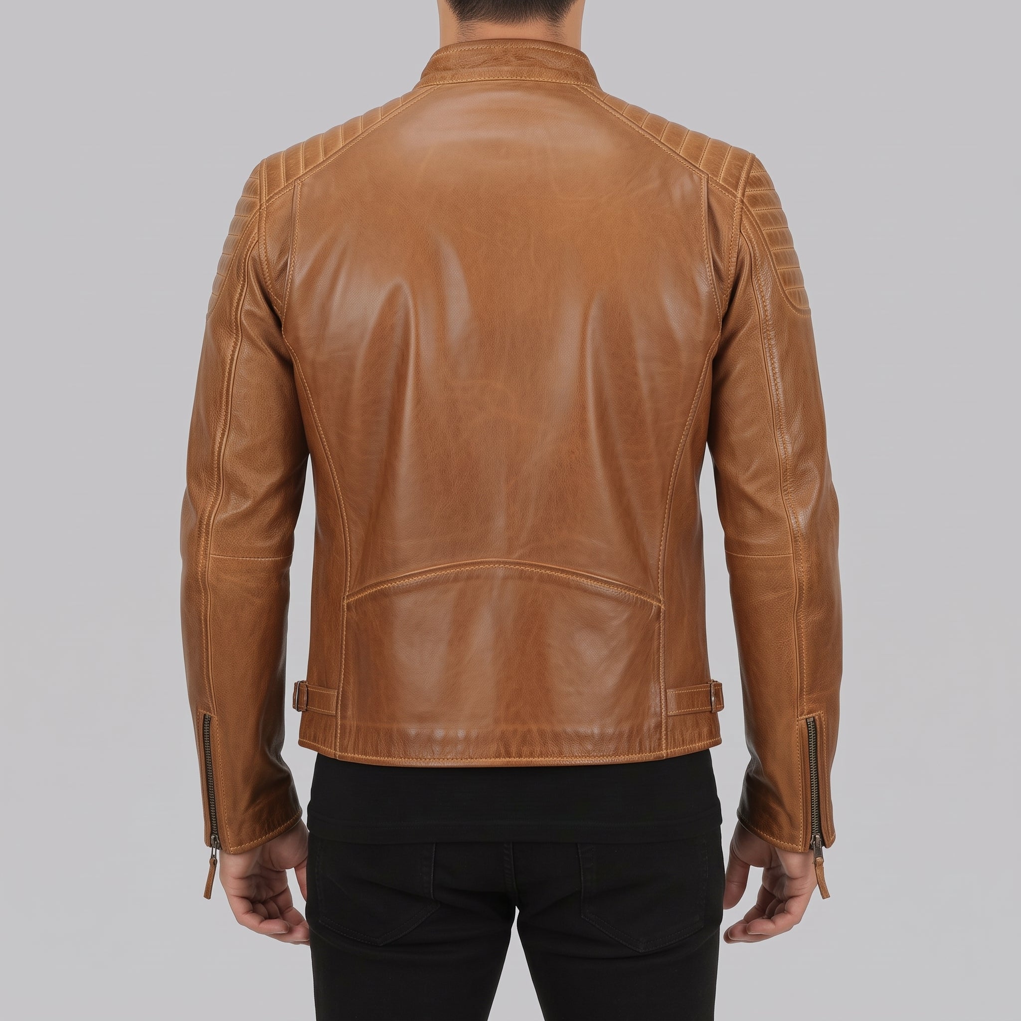Men's Tan Quilted Leather Cafe Racer Jacket — Buxton