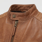 Men's Tan Quilted Leather Cafe Racer Jacket — Buxton