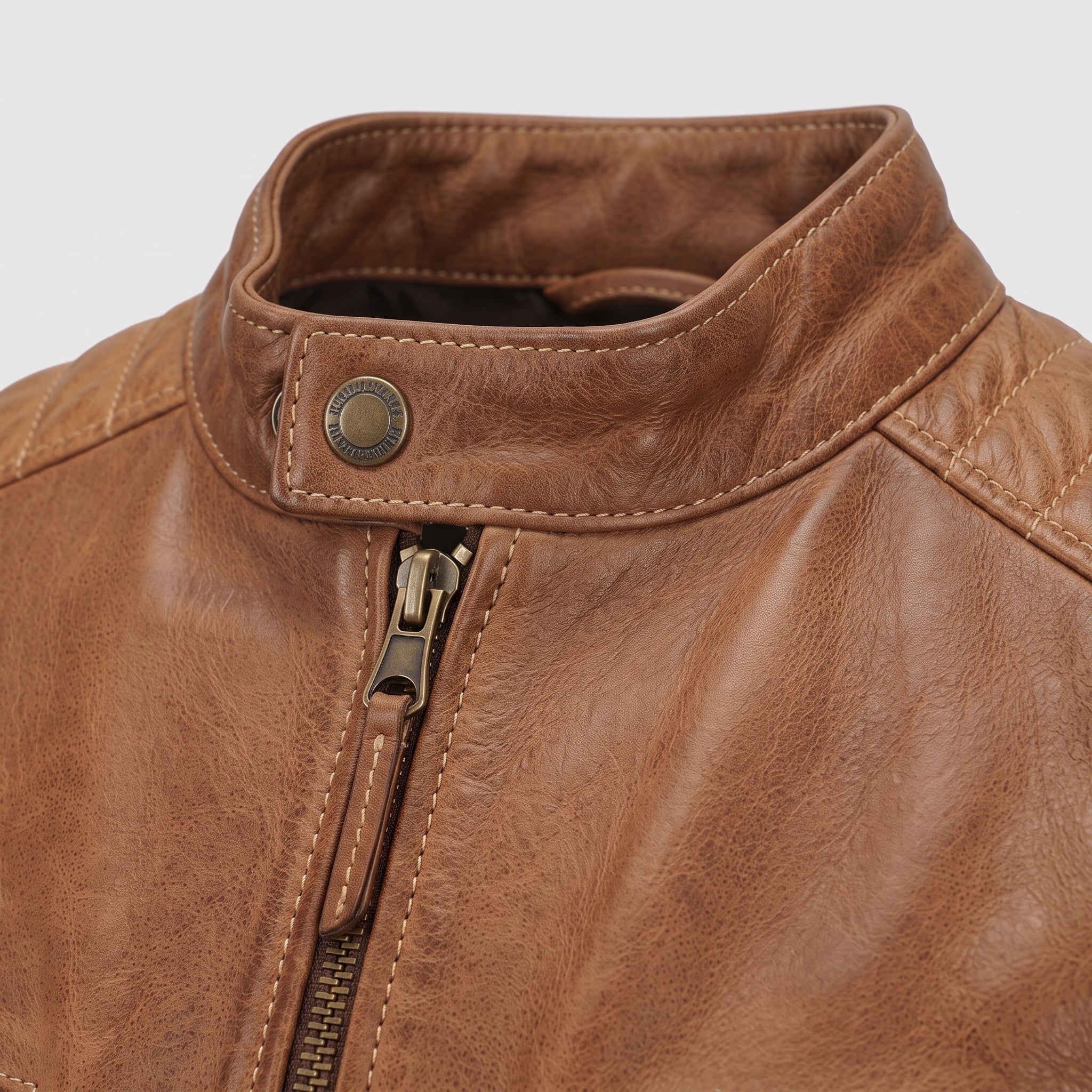Men's Tan Quilted Leather Cafe Racer Jacket — Buxton