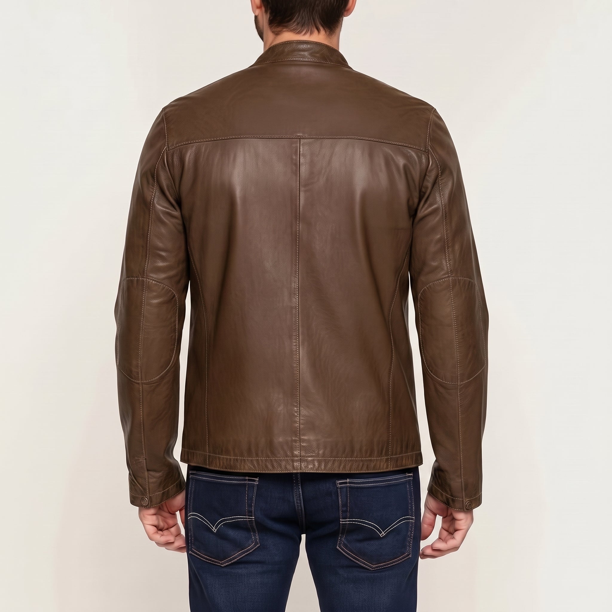 Men's Brown Leather Biker Jacket — Chipley