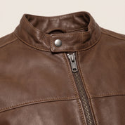 Men's Brown Leather Biker Jacket — Chipley
