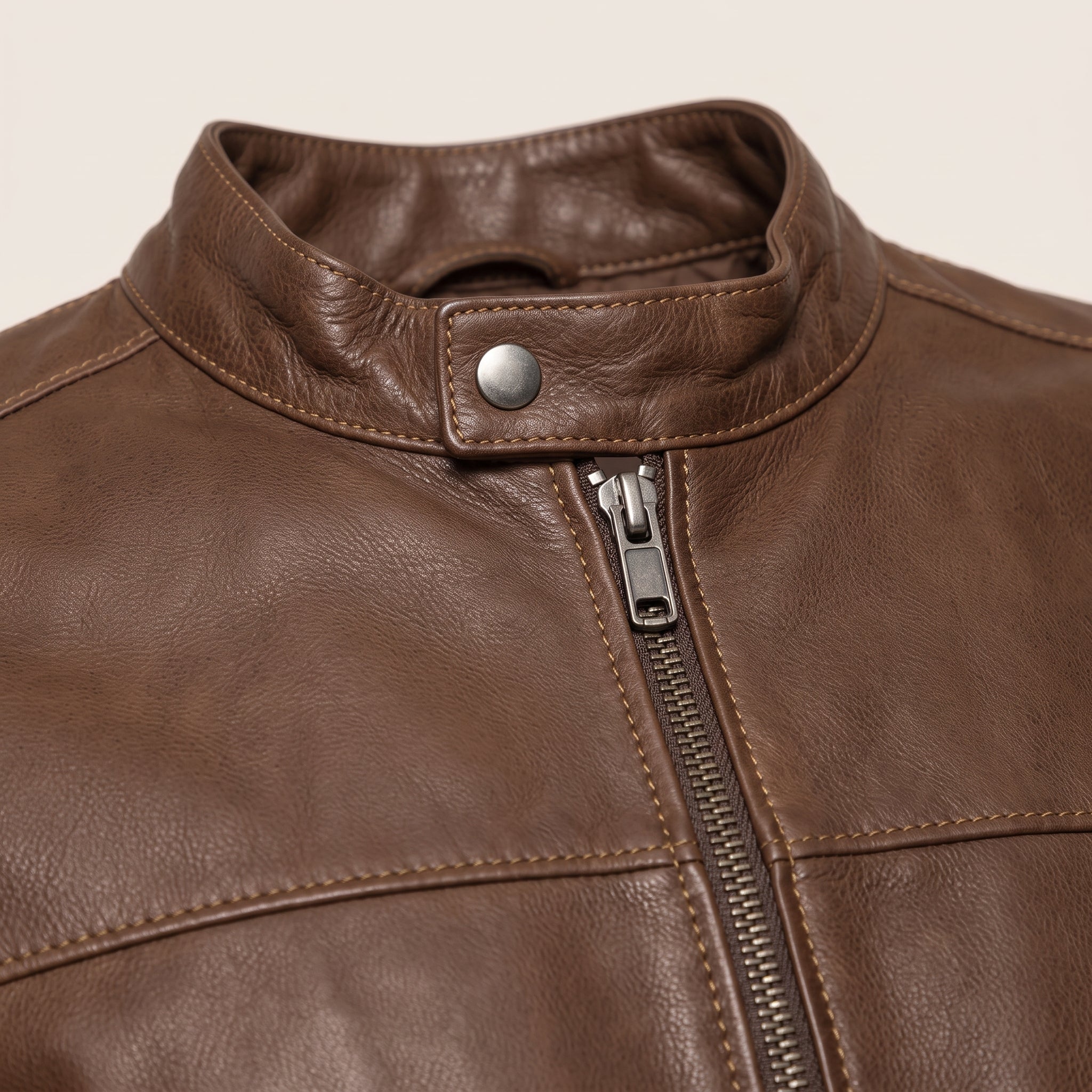 Men's Brown Leather Biker Jacket — Chipley