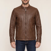 Men's Brown Leather Biker Jacket — Chipley