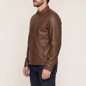 Men's Brown Leather Biker Jacket — Chipley