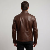 Men's Brown Leather Biker Jacket — Clavell