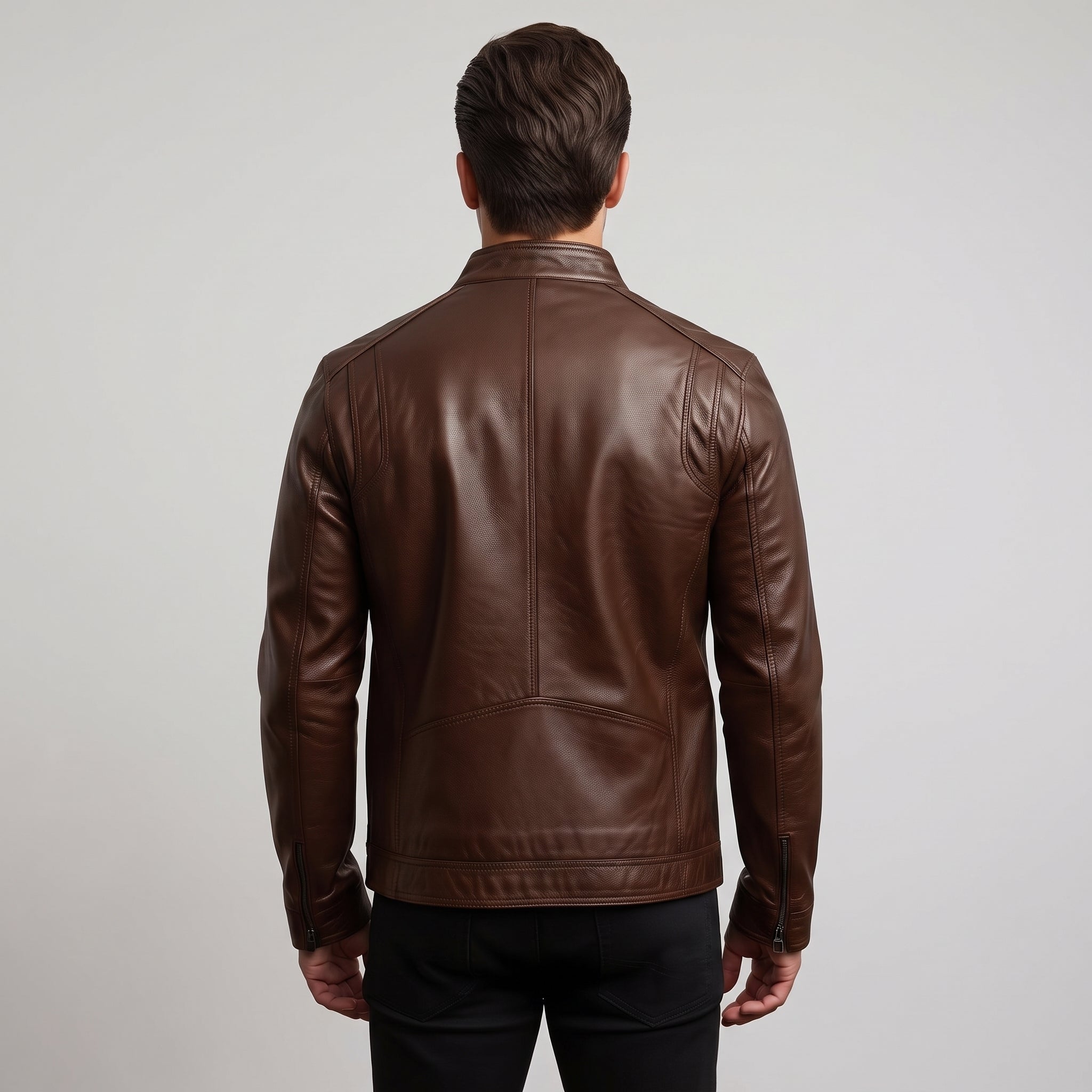 Men's Brown Leather Biker Jacket — Clavell