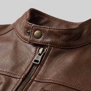 Men's Brown Leather Biker Jacket — Clavell
