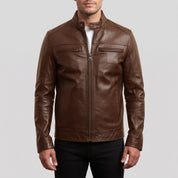 Men's Brown Leather Biker Jacket — Clavell