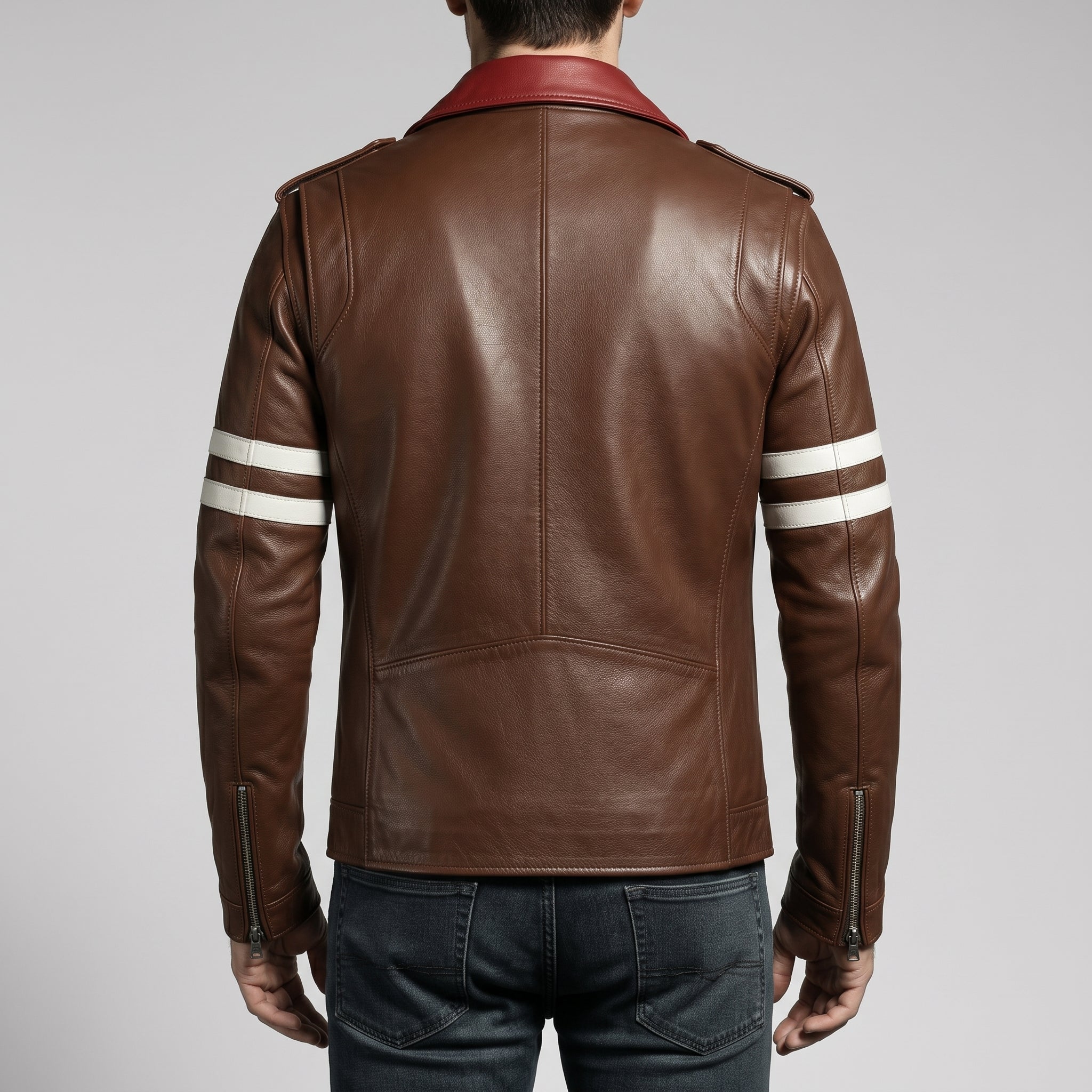 Men's Brown Leather Single Rider Biker Jacket — Critchley
