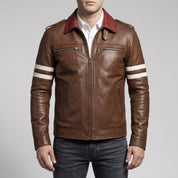 Men's Brown Leather Single Rider Biker Jacket — Critchley