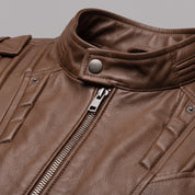 Men's Brown Leather Biker Jacket — Daventry