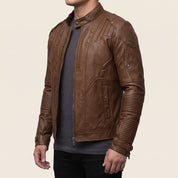 Men's Brown Leather Biker Jacket — Daventry