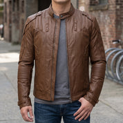 Men's Brown Leather Biker Jacket — Daventry