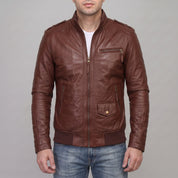 Men's Brown Leather Bomber Jacket — Dearden