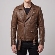 Men's Brown Leather Biker Jacket — Deaville