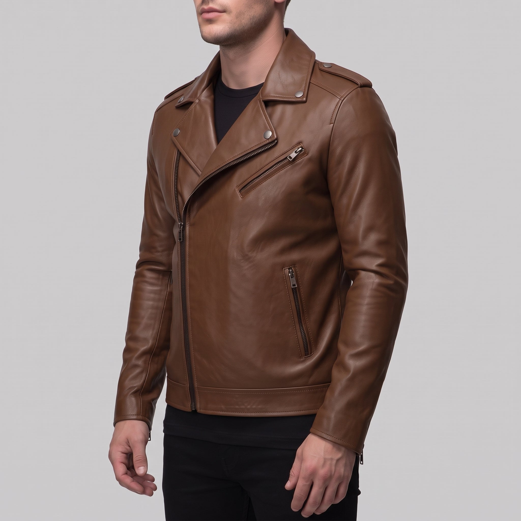 Men's Brown Leather Biker Jacket — Eynsford