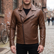 Men's Brown Leather Biker Jacket — Eynsford