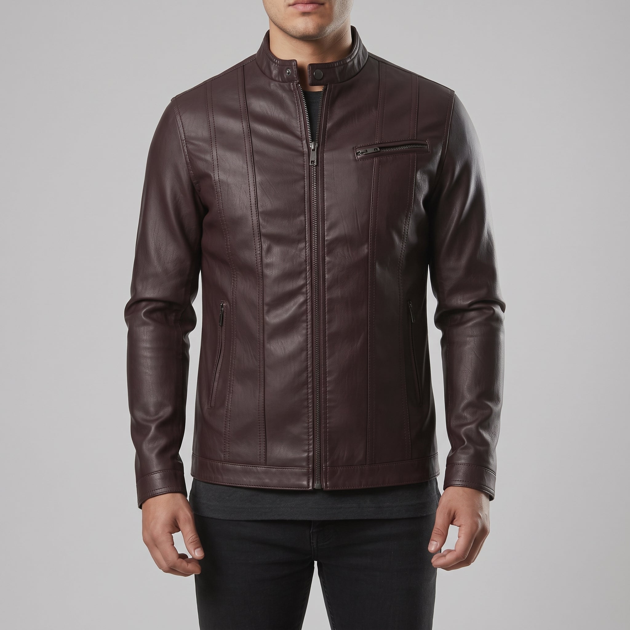 Men's Brown Leather Biker Jacket — Fenton