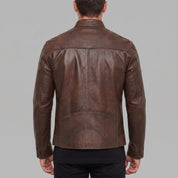 Men's Brown Leather Biker Jacket — Framingham