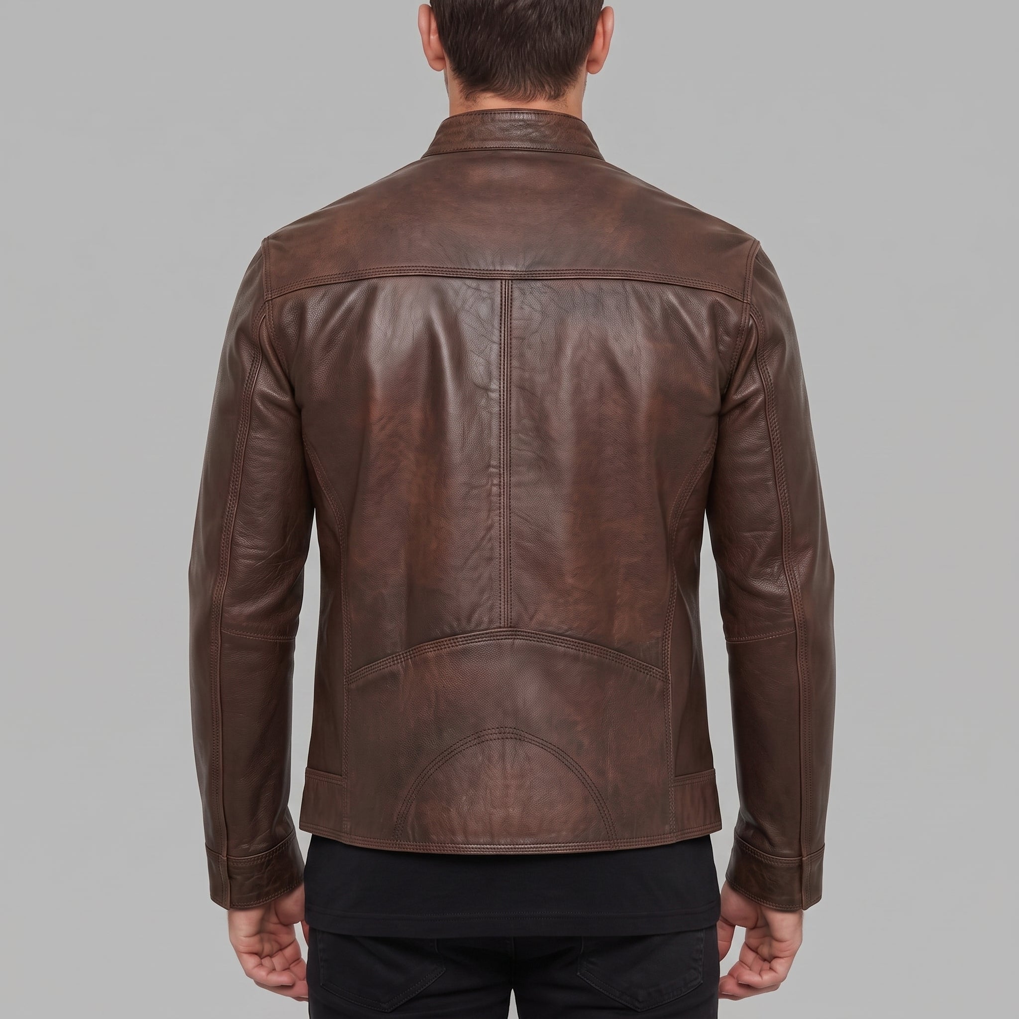 Men's Brown Leather Biker Jacket — Framingham