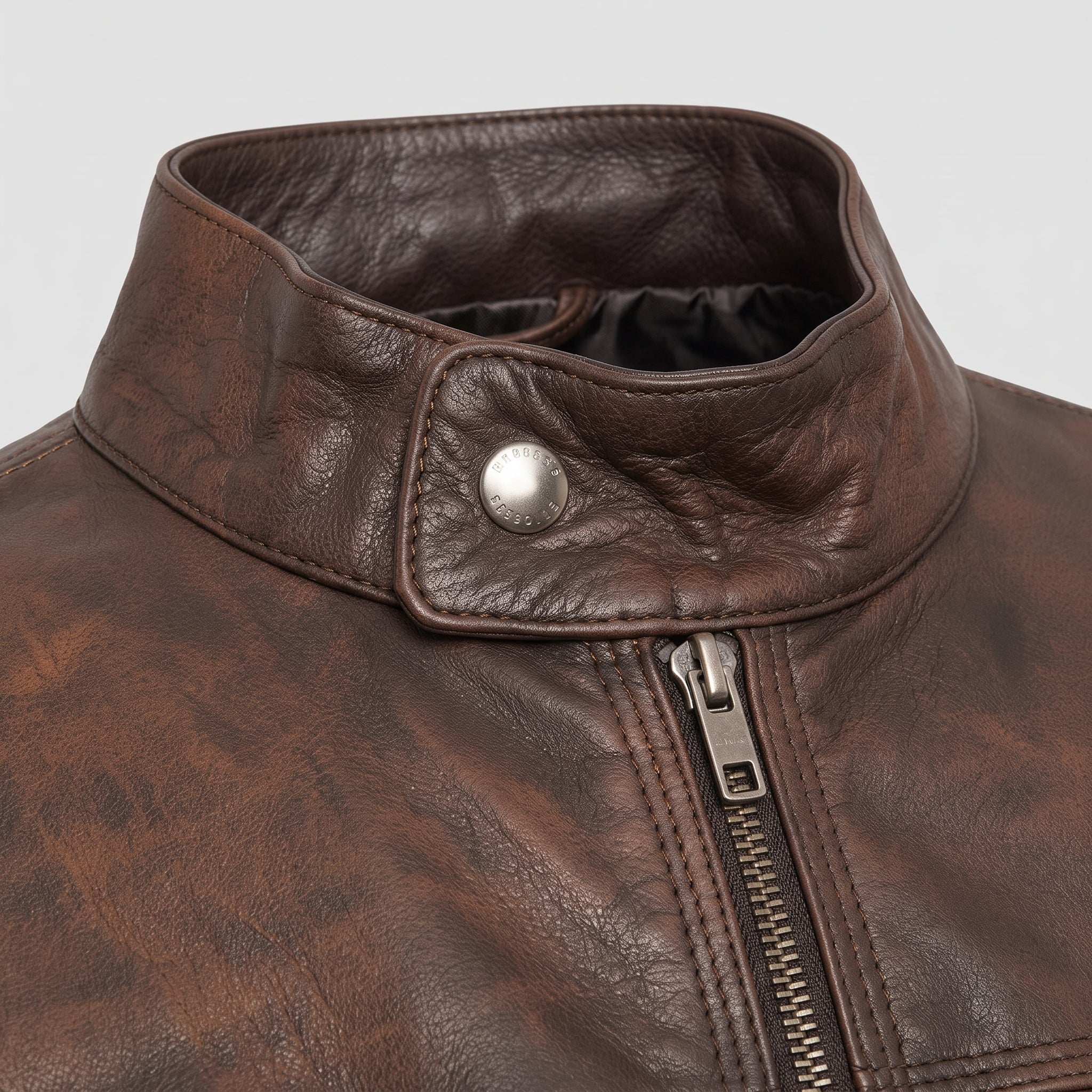 Men's Brown Leather Biker Jacket — Framingham