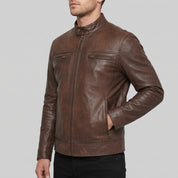 Men's Brown Leather Biker Jacket — Framingham