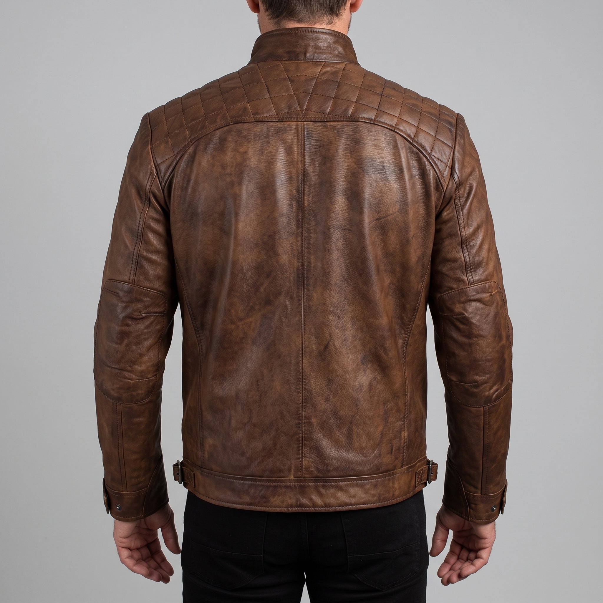 Men's Brown Leather Cafe Racer Jacket — Gatfield