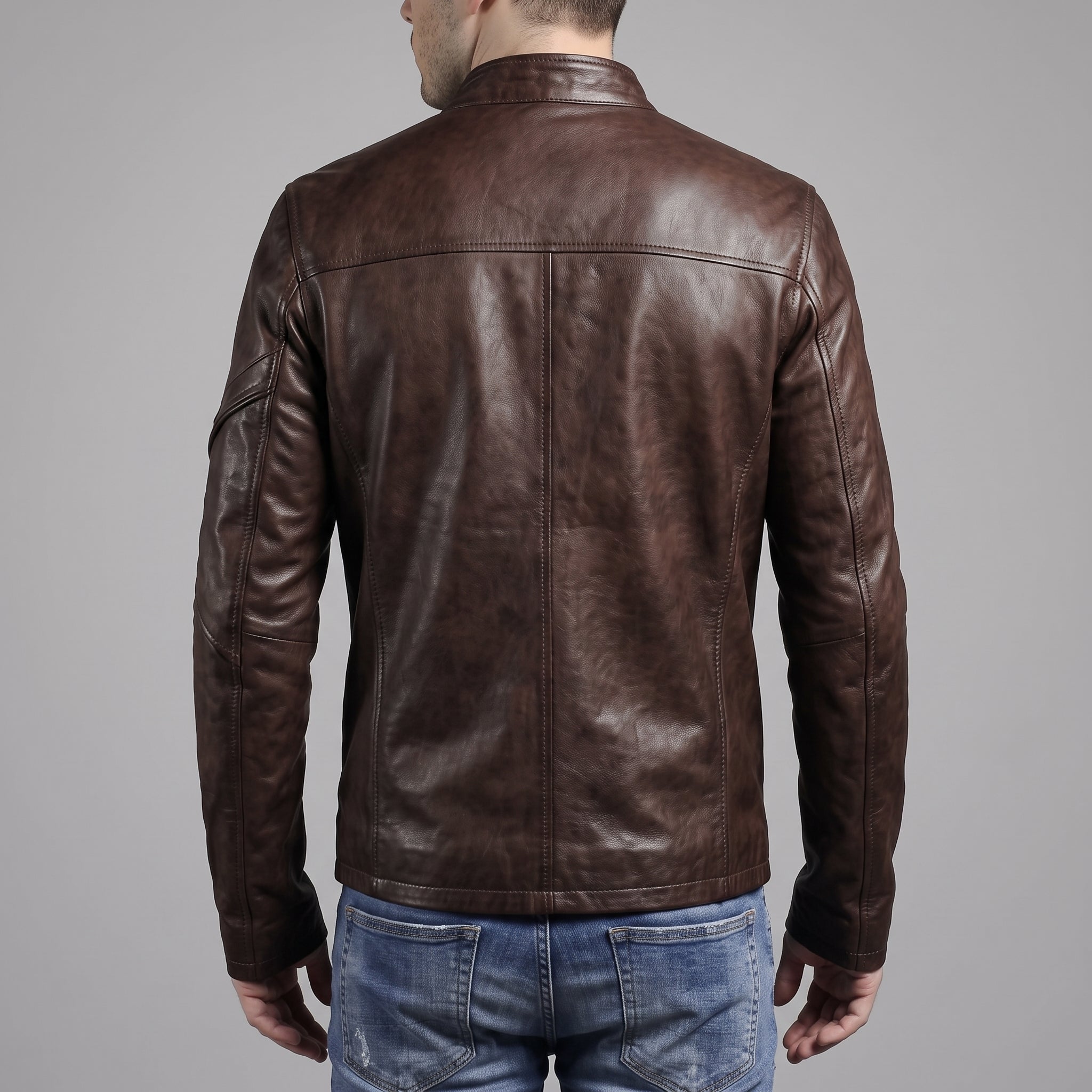 Men's Brown Leather Biker Jacket — Gunston