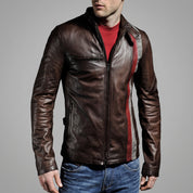 Men's Brown Leather Biker Jacket — Gunston